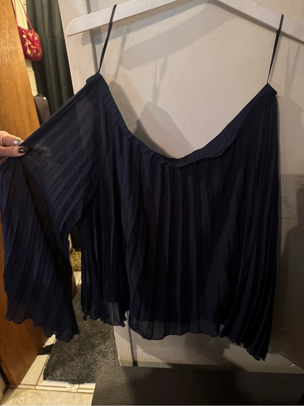 Lascana Navy Pleated Off-Shoulder Skirt